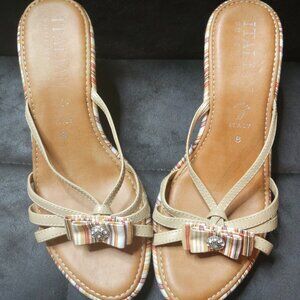 Italian Shoemakers Wedge Sandals | Bow & Rhinestone Detail | Strappy Slip-On | S